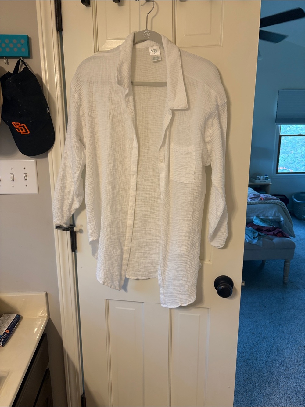 Kona Sol White Lightweight Waffle-Texture Swim Coverup Shirt